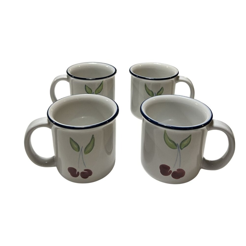 Dansk Cherry Design Ceramic Mugs Set Of 4   Made In Indonesia Vintage - Picture 2 of 3